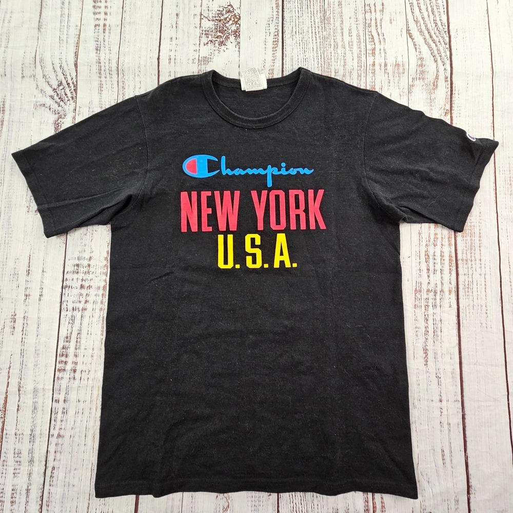 Champion New York USA Black Short Sleeve Cotton T-Shirt Men's M